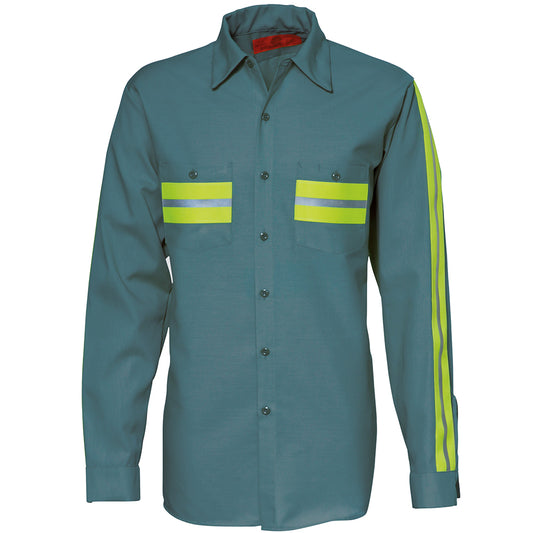 REED Enhanced Visibility Long Sleeve Shirt Lt Green with Yellow 6228WM