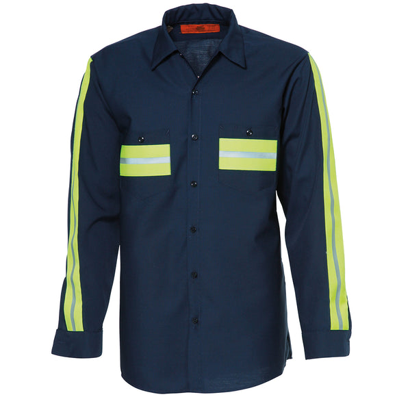 REED Enhanced Visibility Long Sleeve Shirt Navy with Yellow 65/35 6221WM