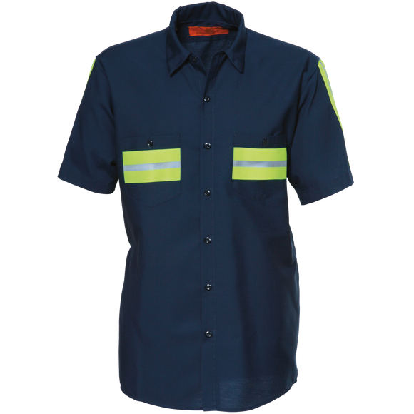 REED Enhanced Visibility Work Shirt Short Sleeve Navy w/Yellow 621WM