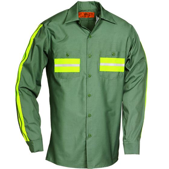 REED Enhanced Visibility Long Sleeve Shirt Lt Green with Yellow 6228WM