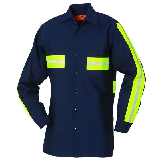 REED Enhanced Visibility Long Sleeve Shirt Navy with Yellow 100% COTTON 5221WM