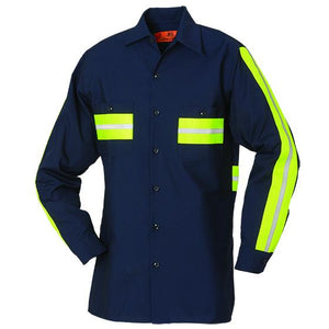 REED Enhanced Visibility Long Sleeve Shirt Navy with Yellow 100% COTTON 5881WM